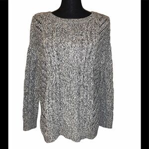 Express Marled Crewneck Open Cable Knit Sweater